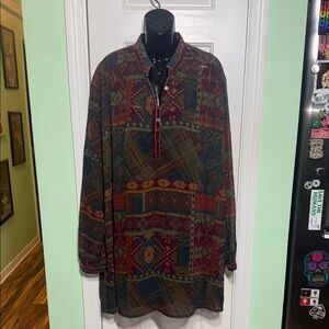 Double D Ranch Western Patterned Long Sleeve Sheer Shirt Mini Dress Size 2X